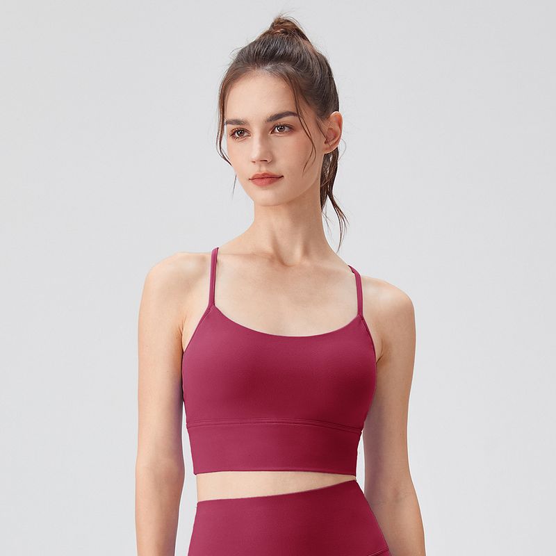 

Antibacterial Yoga Bra with Chest Pad Bubble Wrap Running Quick-Drying Gym Cycling Vest Nude Feel Sports Underwear Top Pomegranate Red S