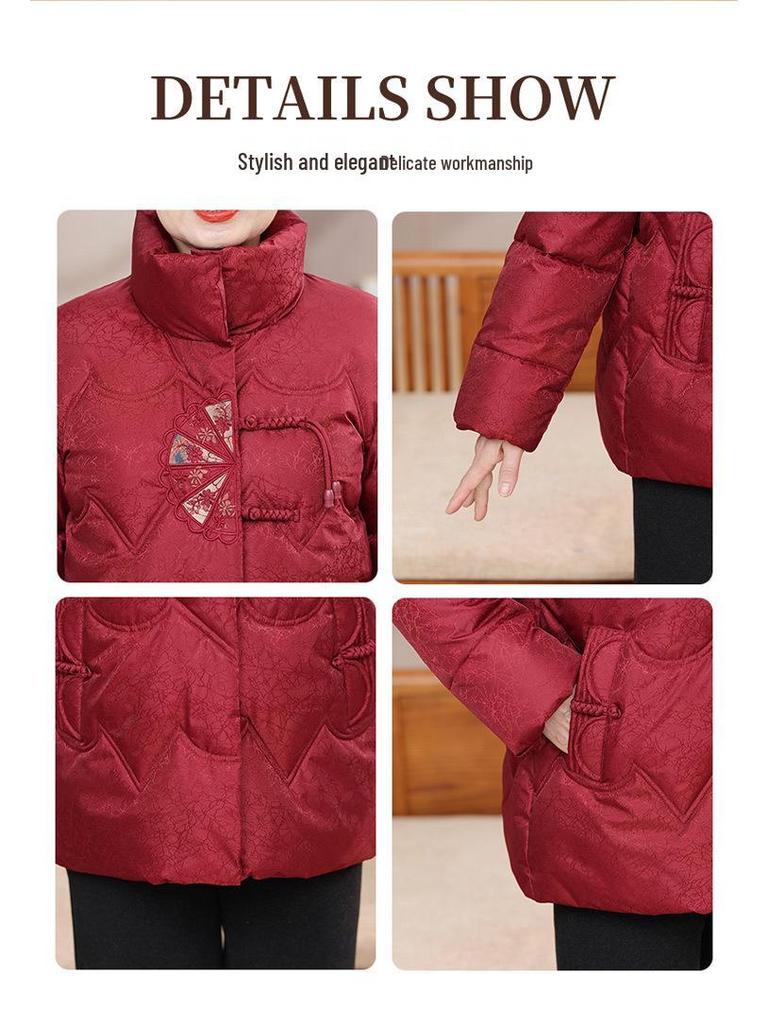 Women's Cotton-Padded Jacket: Fleece-Lined, Thickened, National Style for Elderly, Winter Coat for Grandma, Tang Suit Design