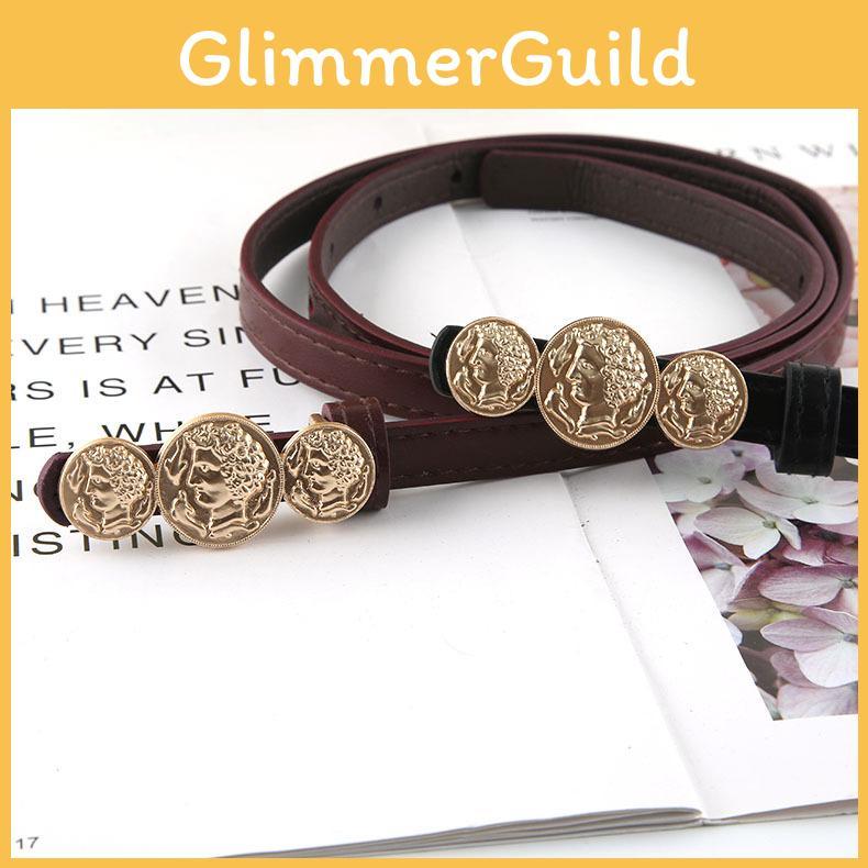 Fashion Solid Color Gold Character Avatar Decoration Women Slim Belt For Office Wear And Casual Outfits