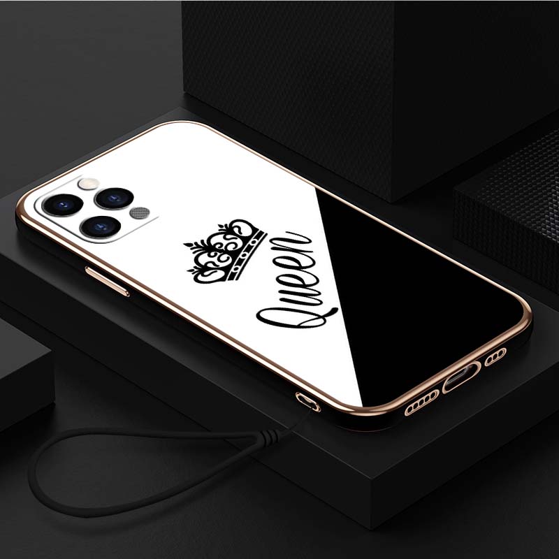 

Роскошный чехол для телефона из ТПУ с ремешком для iPhone 6, 6s, 7, 8 Plus SE XR XS 11, 12, 13, 14, 15 Pro Max, мягкие чехлы A17, чехол для пары Queen King