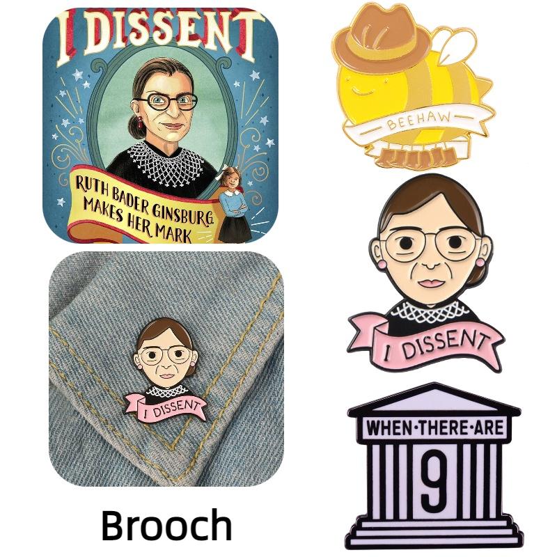 European And American Cartoon Kingsberg Dissent Judge Ruth Bader Ginsburg Brooch Pin