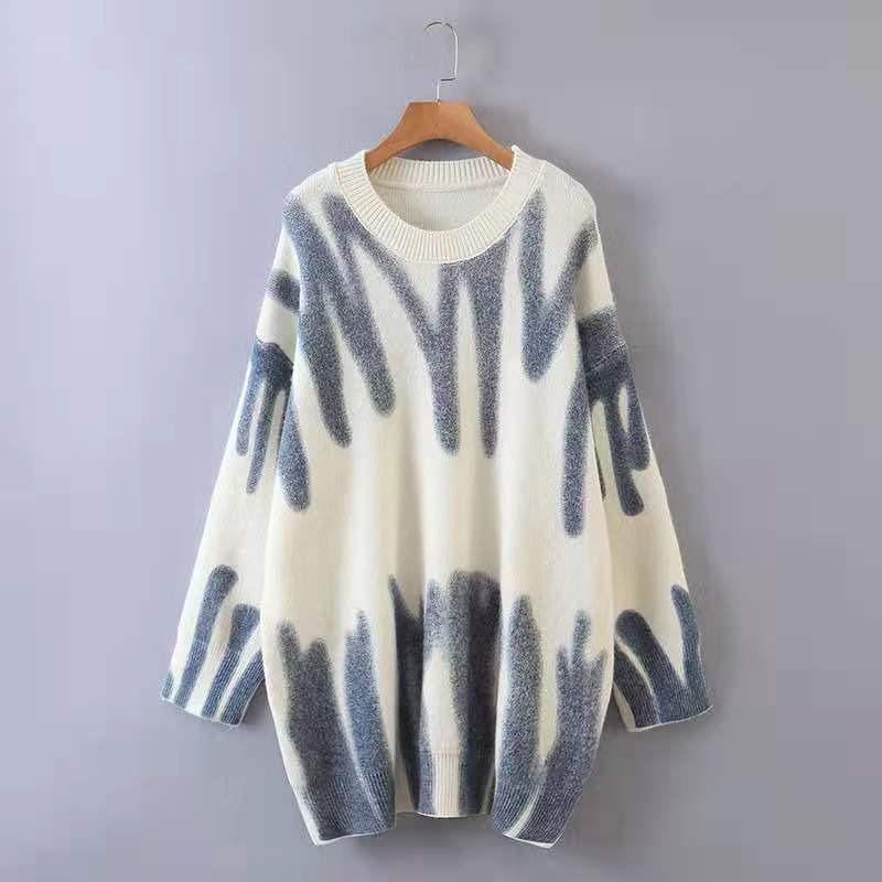 Lazy Wind Pullover Sweater Women's Fall and Winter Loose Sweater Korean Version of The Printed Knit Sweater Cozy Versatile Fashion