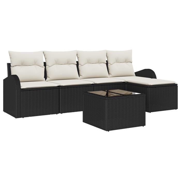 Ensemble de Canapé de Jardin de 5 Pièces avec Coussins en Poly Rattan Marron, Canapé de Jardin 2 Places avec Rangement 3354676