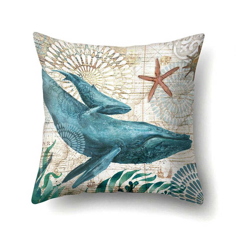 Polyester Pillowcase Peach Leather Velvet Cushion Cover Marine Life Seahorse Octopus Printed Pillowcase Car Cushion