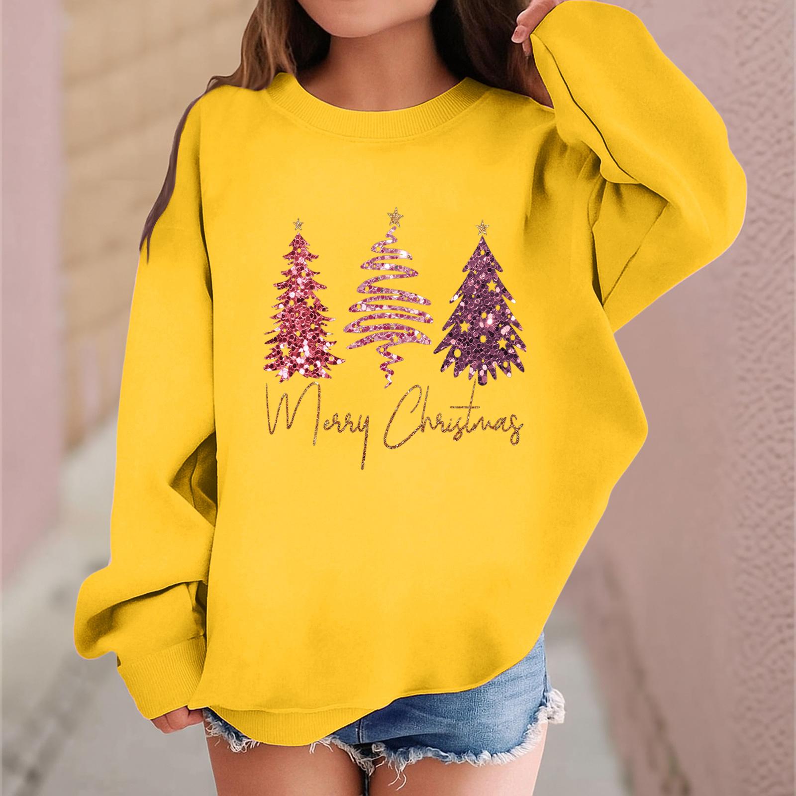 

Детский модный повседневный пуловер с длинными рукавами и свободного кроя с рождественским принтом 160 жёлтый