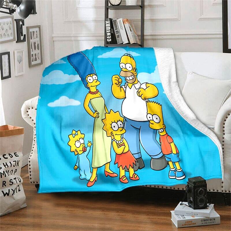 S-Simpson Měkký plyšový rozkládací pohovka Hodící Cartoon Moderní flanelové přikrývka Potah Tištěná přikrývka Dárek Piknikové deky