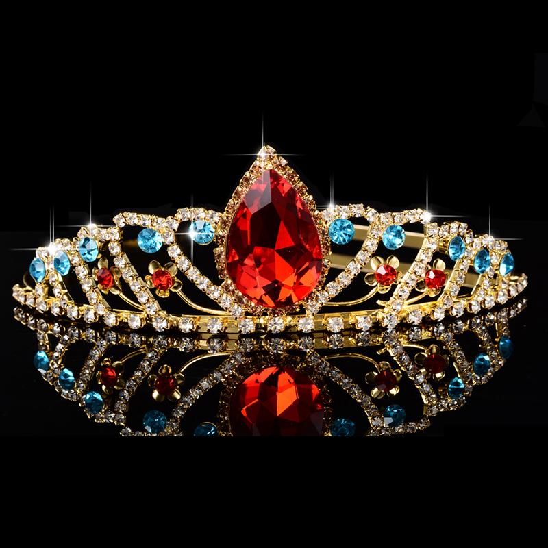 Große Königin Prinzessin Krone Diadem Grün Rot Strass Kopfschmuck Kopf Kristall Tiara Braut Hochzeit Haarschmuck Accessoires
