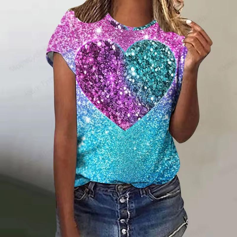 

Футболка с 3D-принтом Love Heart, женская мода, свободная футболка, Harajuku, топы с коротким рукавом, футболки, подарок на День святого Валентина, футболка с круглым вырезом 2XL