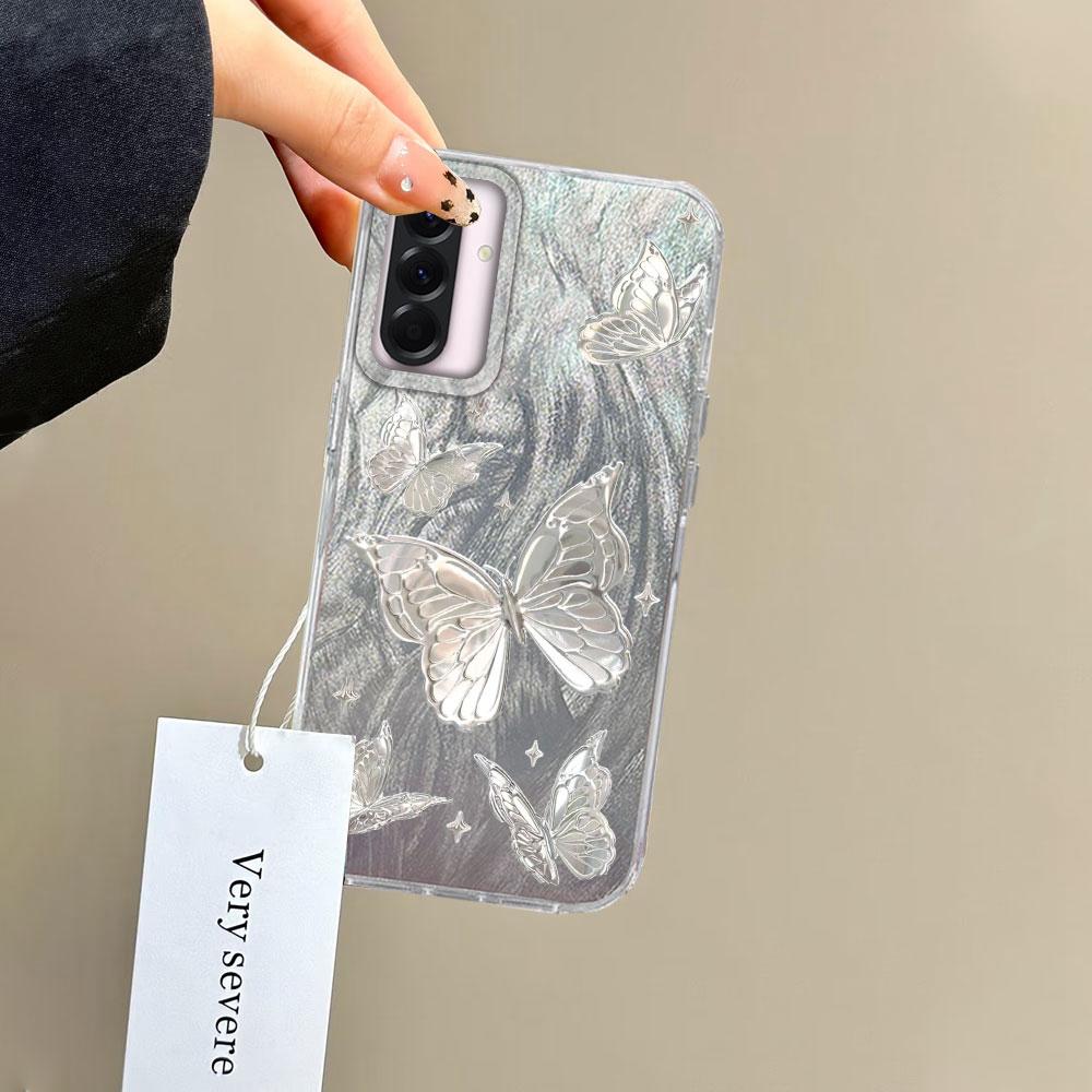 Metal Butterfly Printed Color Plants Phone Case For Samsung A56 A16 A26 A36 A25 A55 A15 A14 S25 S24 Silicone Couple Back Cover