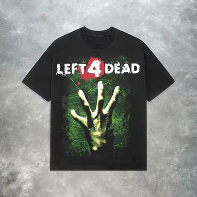 Left 4 Dead Valve T-Shirt Herren Damen Retro Y2K Zombie Shooter Videospiel FPS Grafikdruck Kurzarm Gamer Streetwear Top Heiß