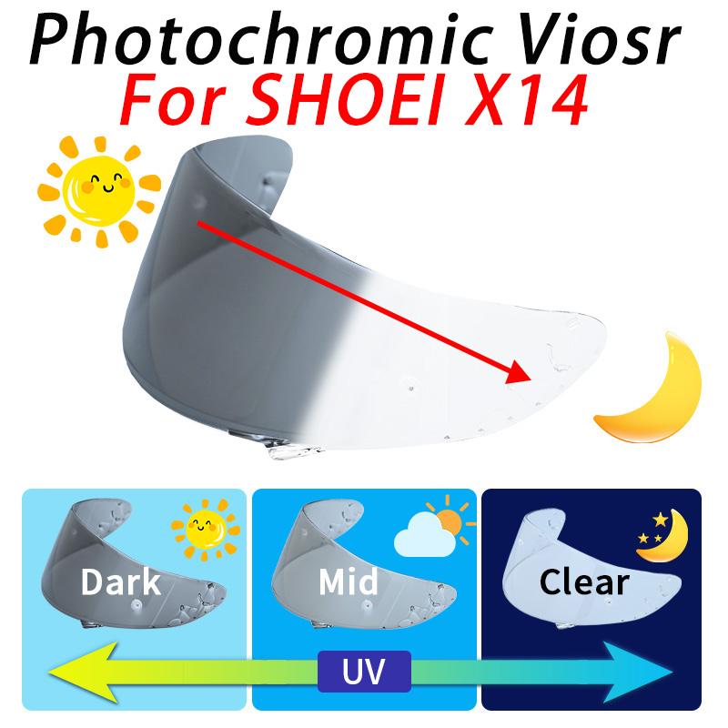 Photochromic Shield Visor Lenses for SHOEI X14 X-14 Z7 NXR CWR1 CWR-1 RF1200 RF-1200 Xspirit3 X-Spirit III X-Fourteen RYD CWR-FSpeed Sensors 6