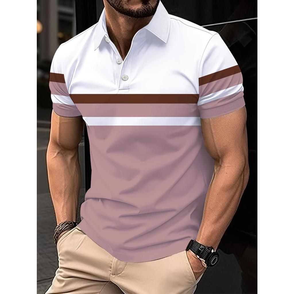summer new men's POLO shirt features a casual fashionable comfortable breathable 3D striped pattern print