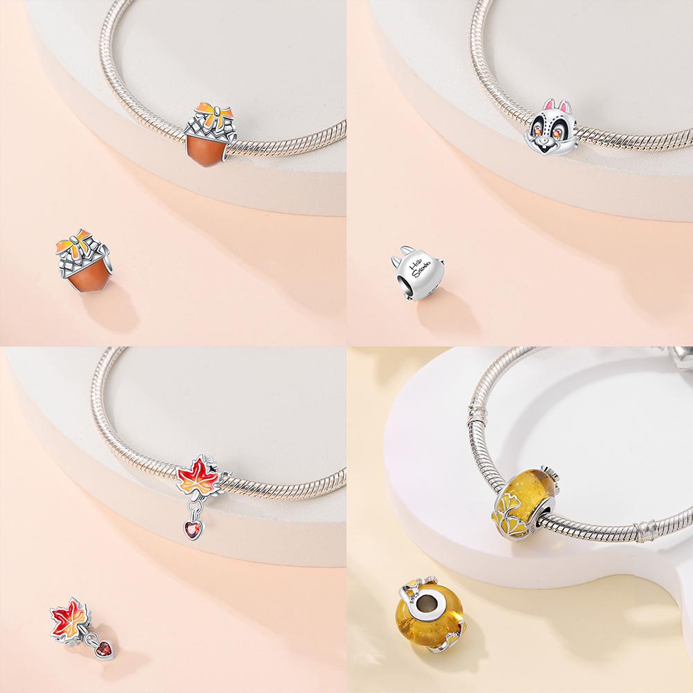 Autumn Harvest Series Squirrel Maple Leaf Pumpkin Copper Charms Pendants Fitoriginal Bracelets Diy Jewelry