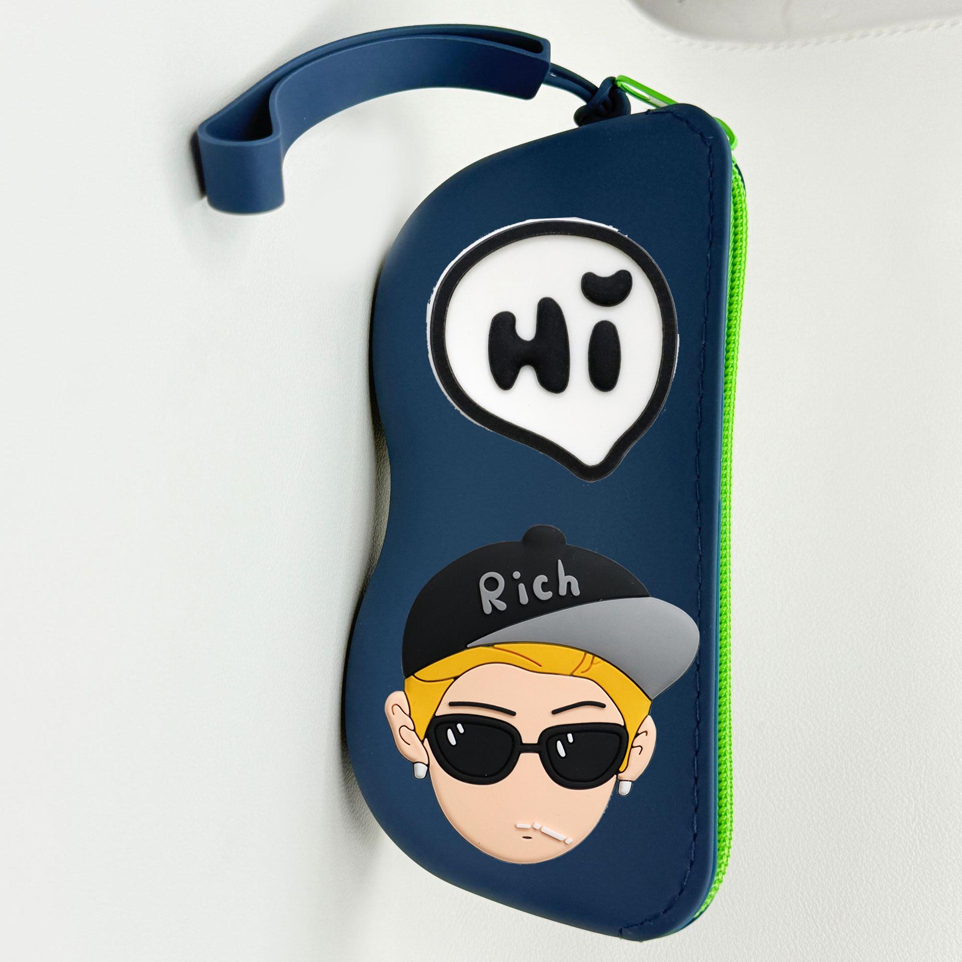 

Cool Soft Silicone Zipper Glasses Bag Cartoon Sunglasses Pouch Eyewear Case Soft Glasses Storage Bag Eyeglasses Protective Case темно-синього кольору