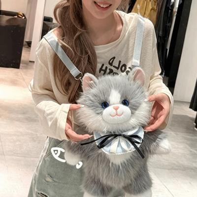 Fur Material Stuffed Animal Bag Large Capacity Ragdoll Cat School Bag Plush Backpack  Birthday Gift