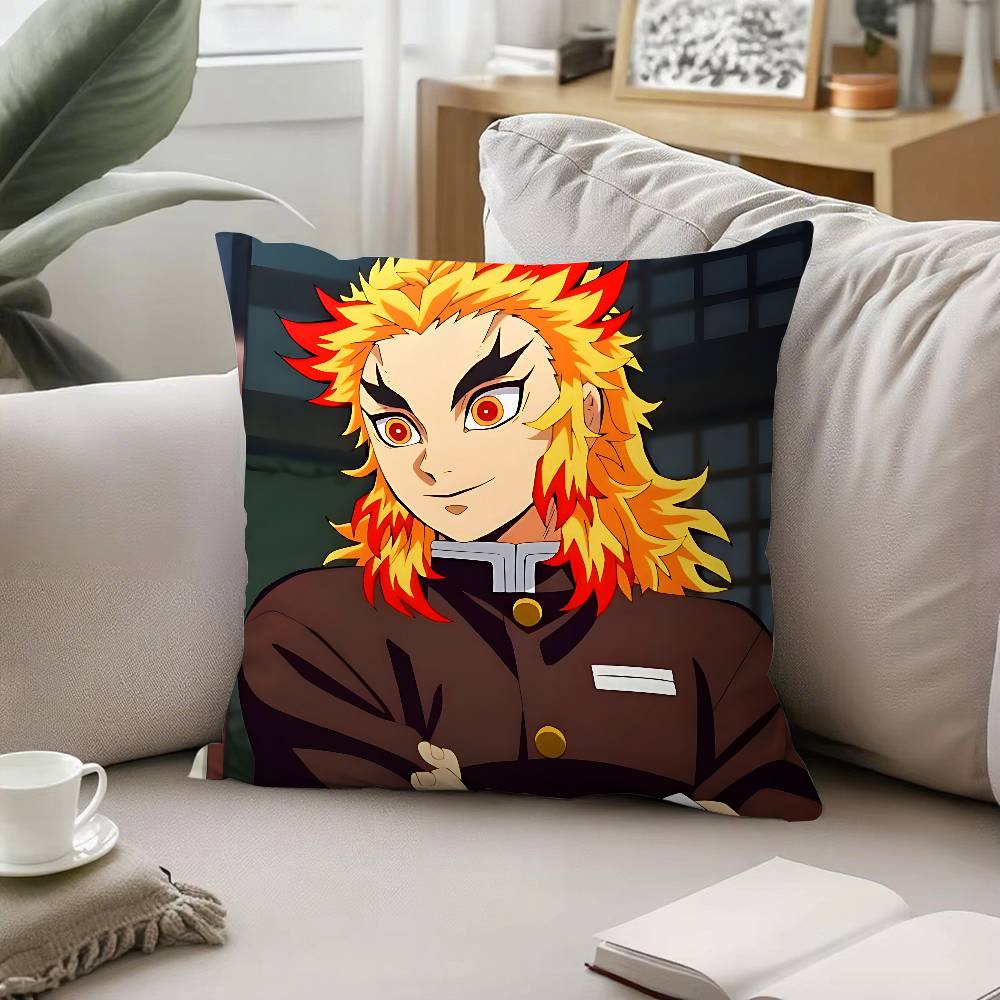 Cool K-kyoujurou Rengoku Pillow Case Cushion Cover Soft Cute Throw Pillow Case For Car Sofa Pillowcase Polyester With Zipper