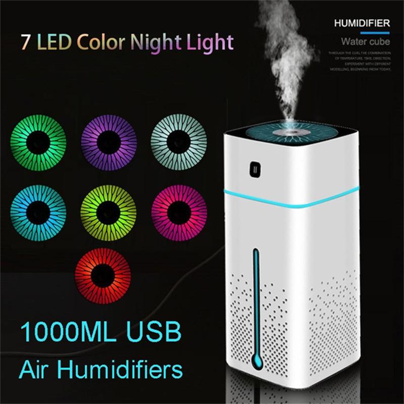 1000ML Ultrasonic Air Humidifier USB 7Color LED Light Mist Purifier Humidifiers 1000ML Ultrasonic Air Humidifier USB 7Color LED Light Mist Purifier Humidifiers