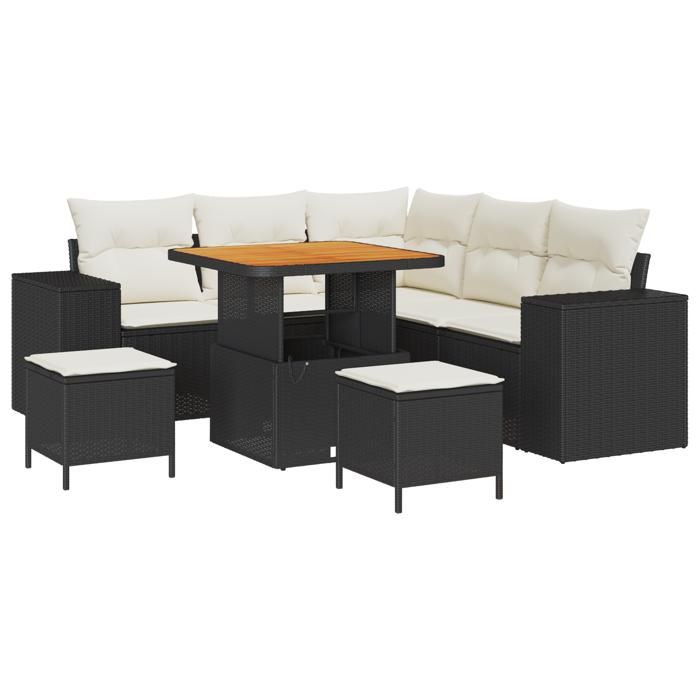 VidaXL Ensemble de canapé de jardin 8 pièces avec coussins noir poly rotin acacia 3363950
