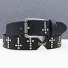 Y2K Punk Men's Genuine Cowhide Leather Belt with Full Row and Cross Rivets