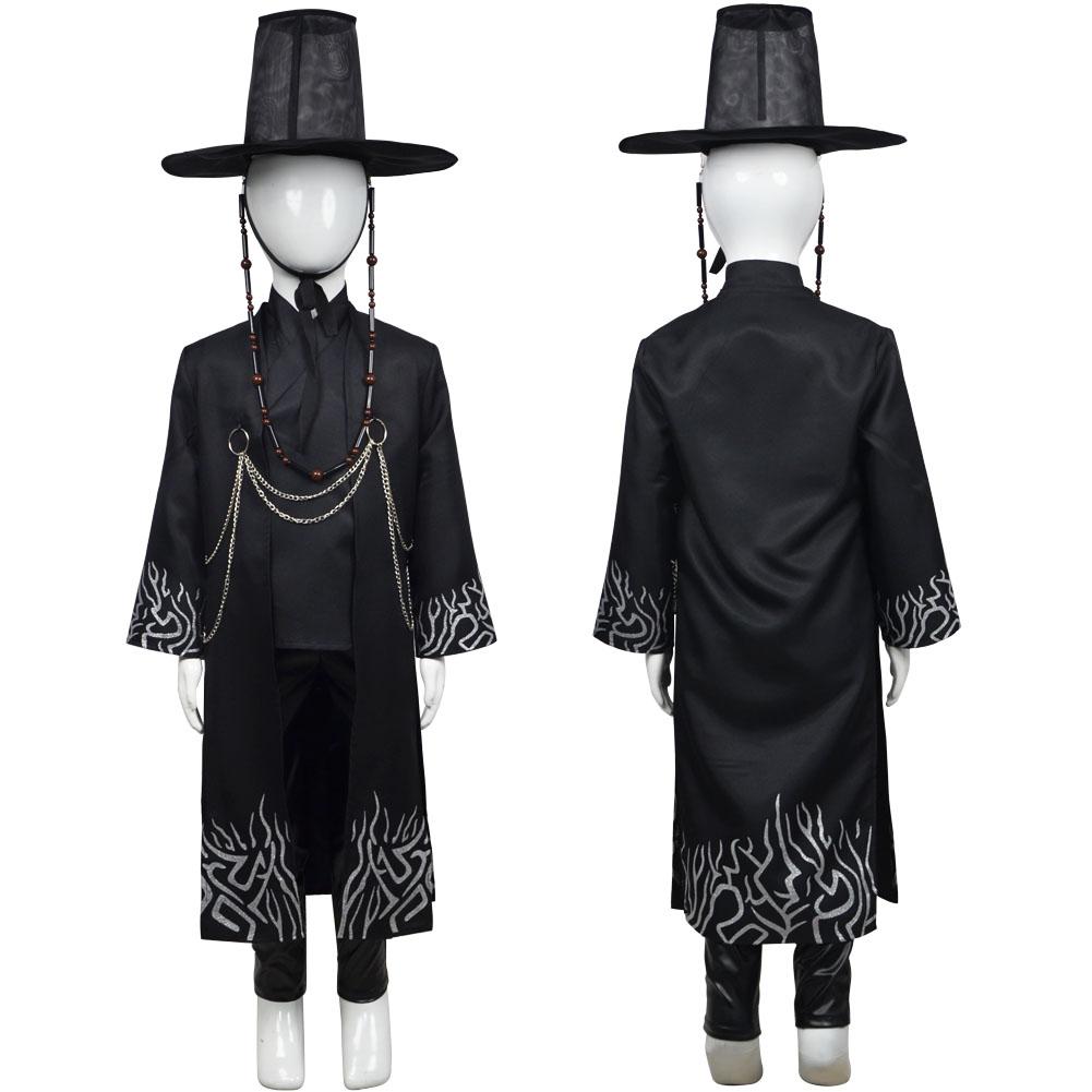 Dětský Kpop Lovci démonů Jinu Cosplay Kostým na hraní rolí Saja Chlapecký kabát Klobouk pro děti Fantasy Převlek Oblečení Halloween