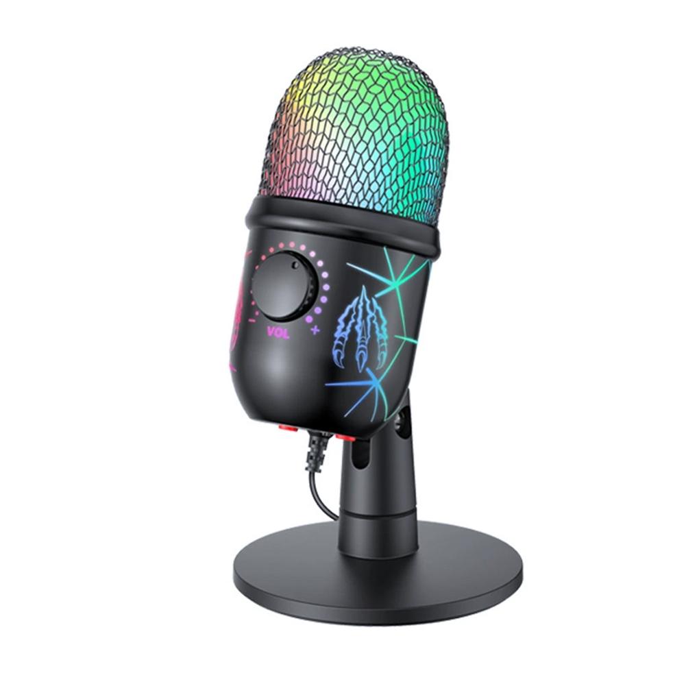 USB Microphone for Live Streaming Karaoke V5 Noise Cancelling Gaming Condenser Microphone with Mobile Phone Standphone