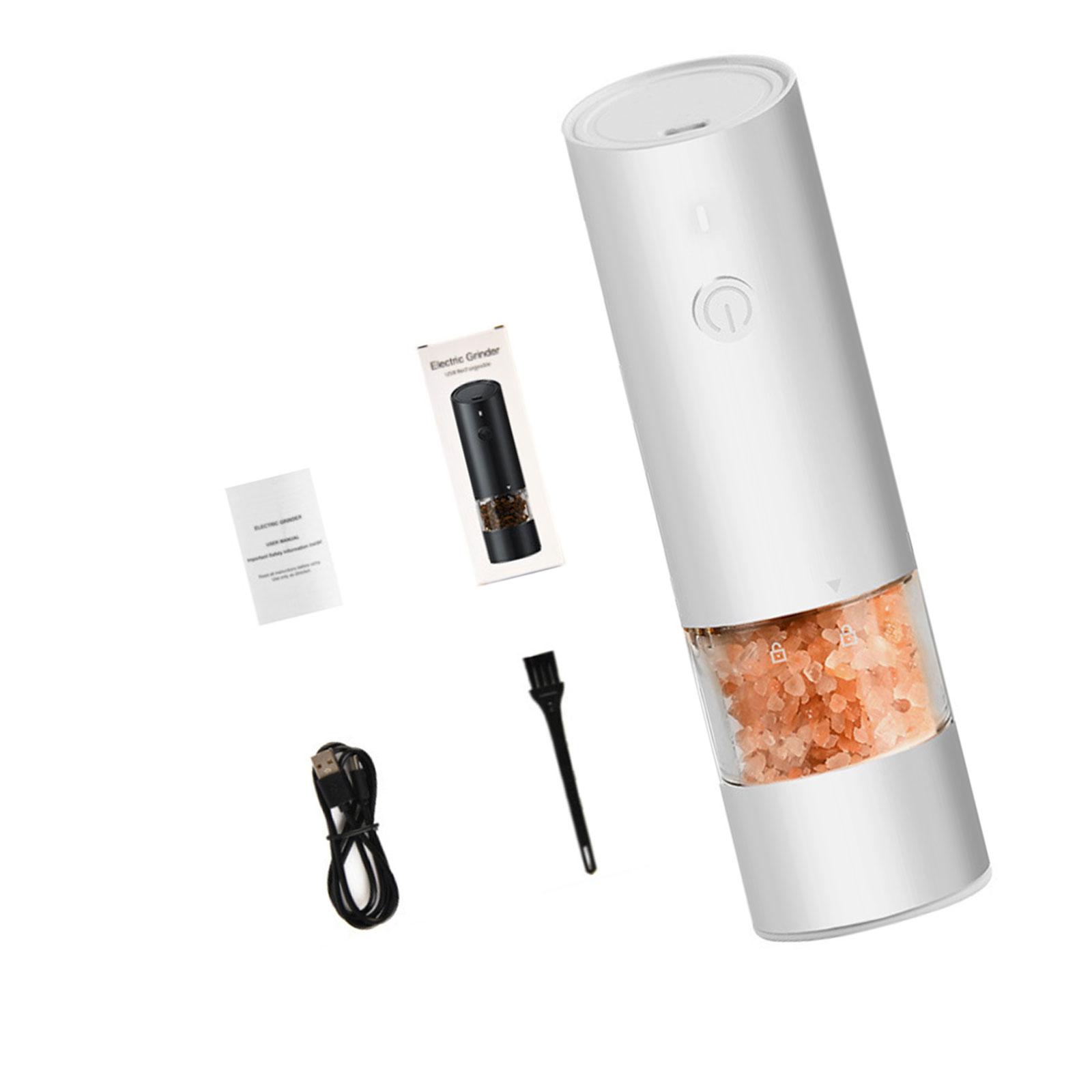 

Электрическая мельница для перца большой емкости, перезаряжаемая через USB, мельница для специй для дома, регулируемая степень помола, мельница для морской соли белый