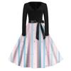 Print Flare Dress For Women Long Sleeve Dress Hollow Party Casual Dresses