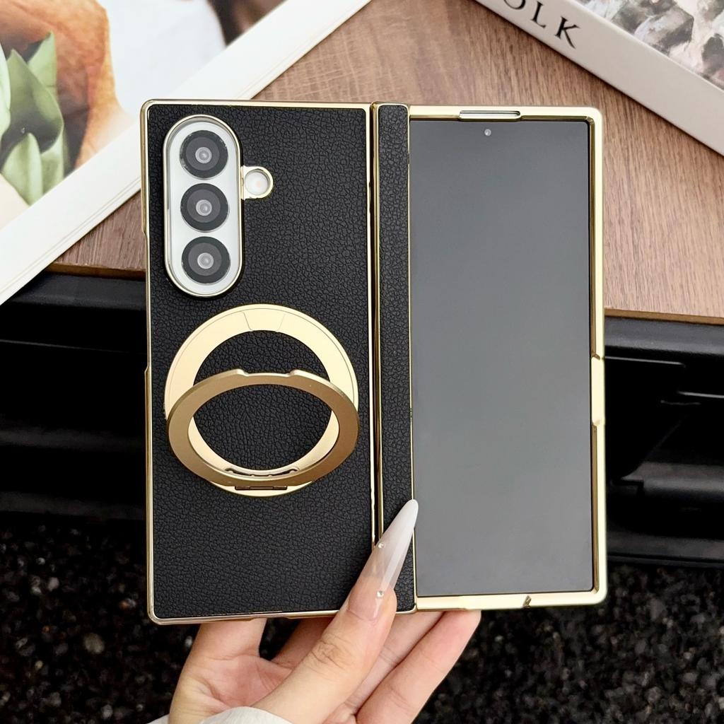 Electroplated 360 Rotating Bracket Magnetic Phone Case for Samsung Galaxy Z Fold8 Ultra Fold 8 7 Leather Hinge Protective Cover