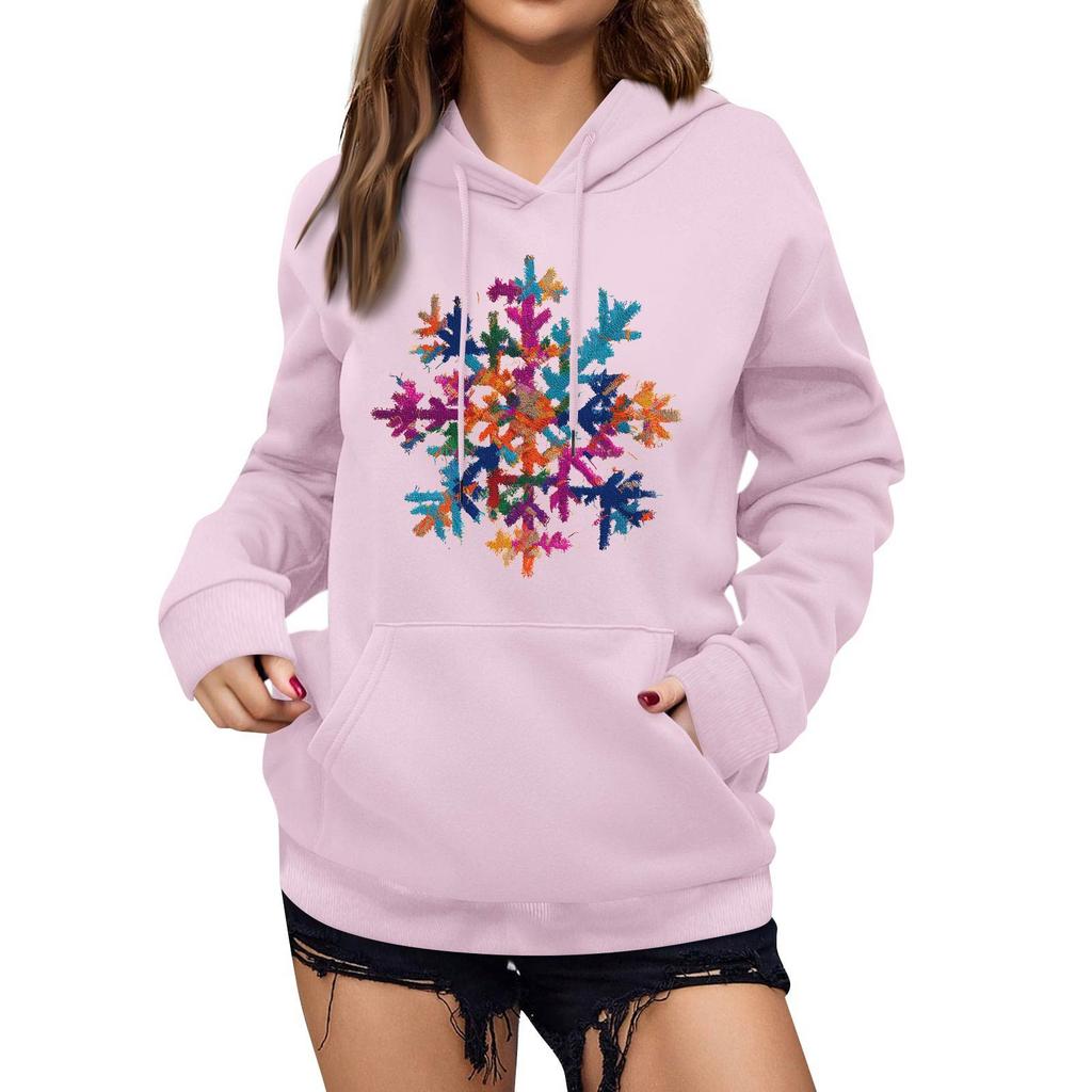 Women's Winter Christmas Printed Pullover Hooded Sweatshirt Fleece Long Sleeve Sweatshirt