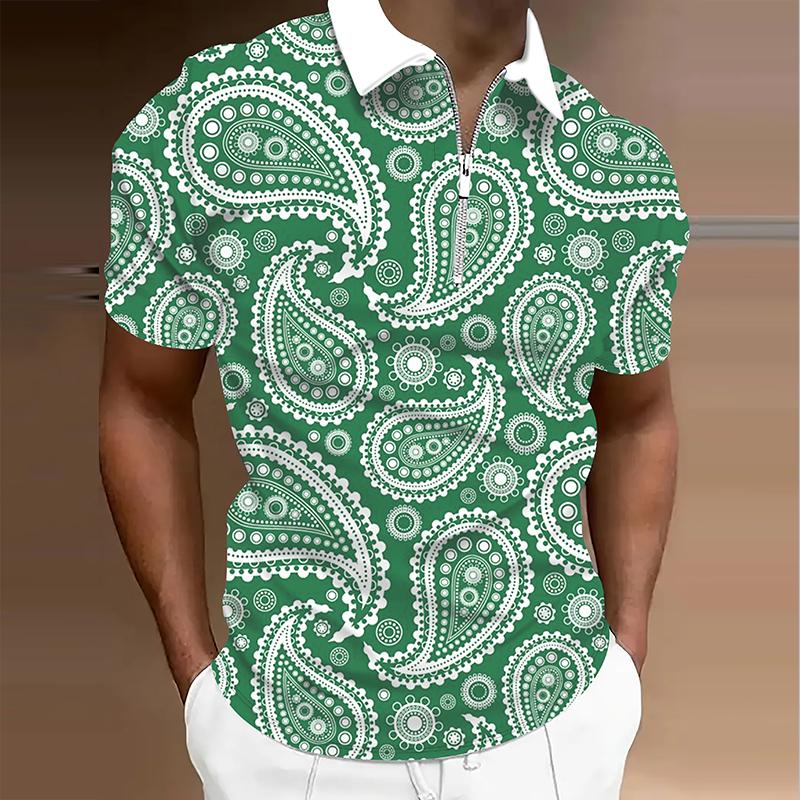 Men's  Shirt Polo Casual Zip Short Sleeve Fashion Casual Zipper Summer Spring Regular Fit 3D Retro Print Shirt