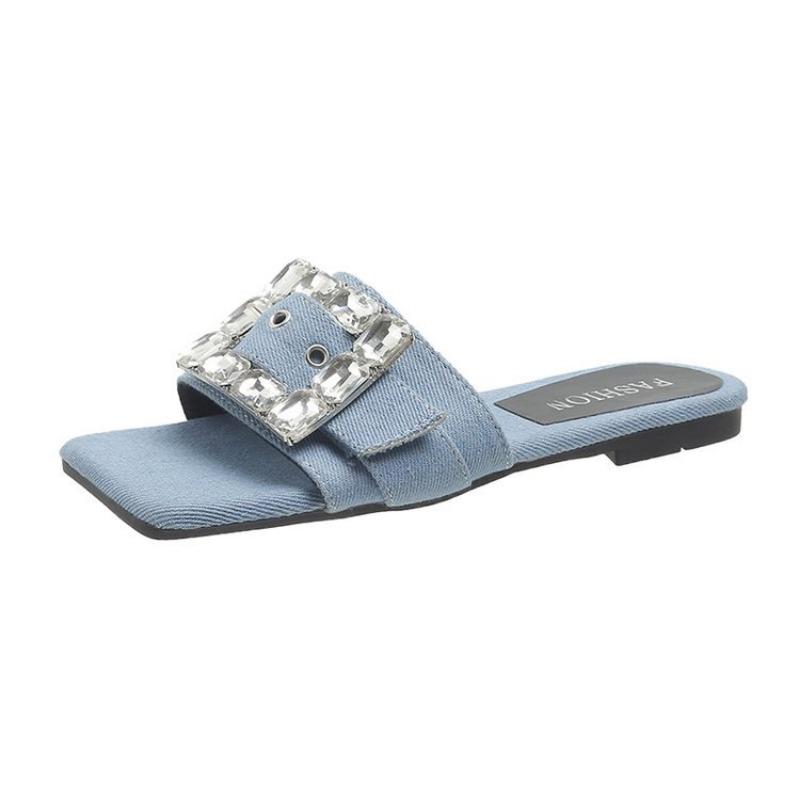 Square Diamond Flat Bottom Slippers for Women, Comfortable Flat Bottom Half Drag, Comfortable and Lightweight Slippers