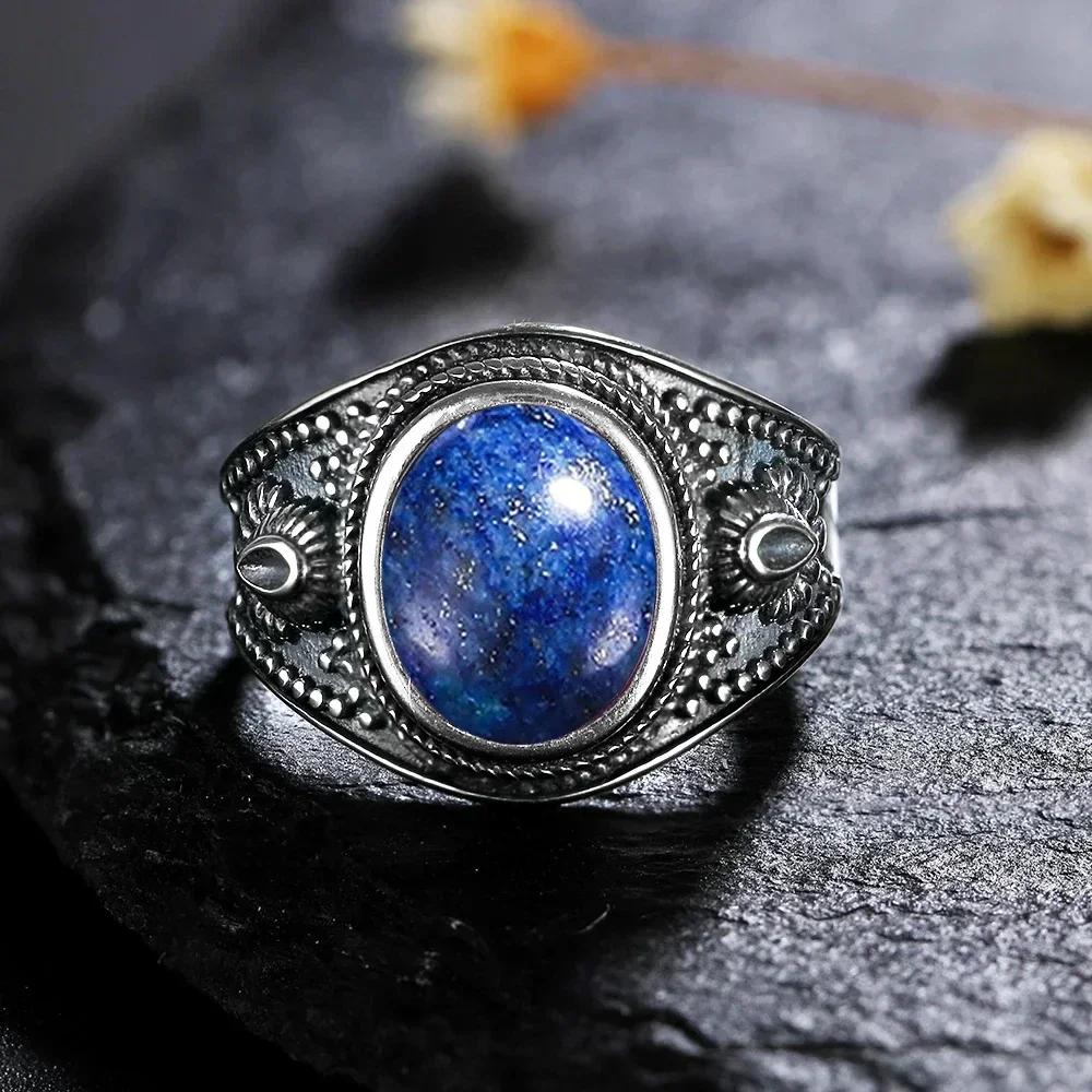 Sterling Silver 925 Vintage Rings Oval 8X10mm Rings Black Onyx Natural Fine Jewelry For Men Women Rhodochrosite Rings