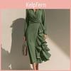 Down Casual Turn Women Zanzea Collar Long Sleeve Ruffles Dress