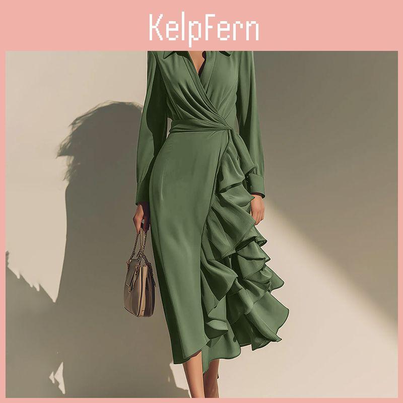 Down Casual Turn Women Zanzea Collar Long Sleeve Ruffles Dress