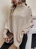 Pull en Maille Dentelle Boutonné Col Haut Style Français Automne
