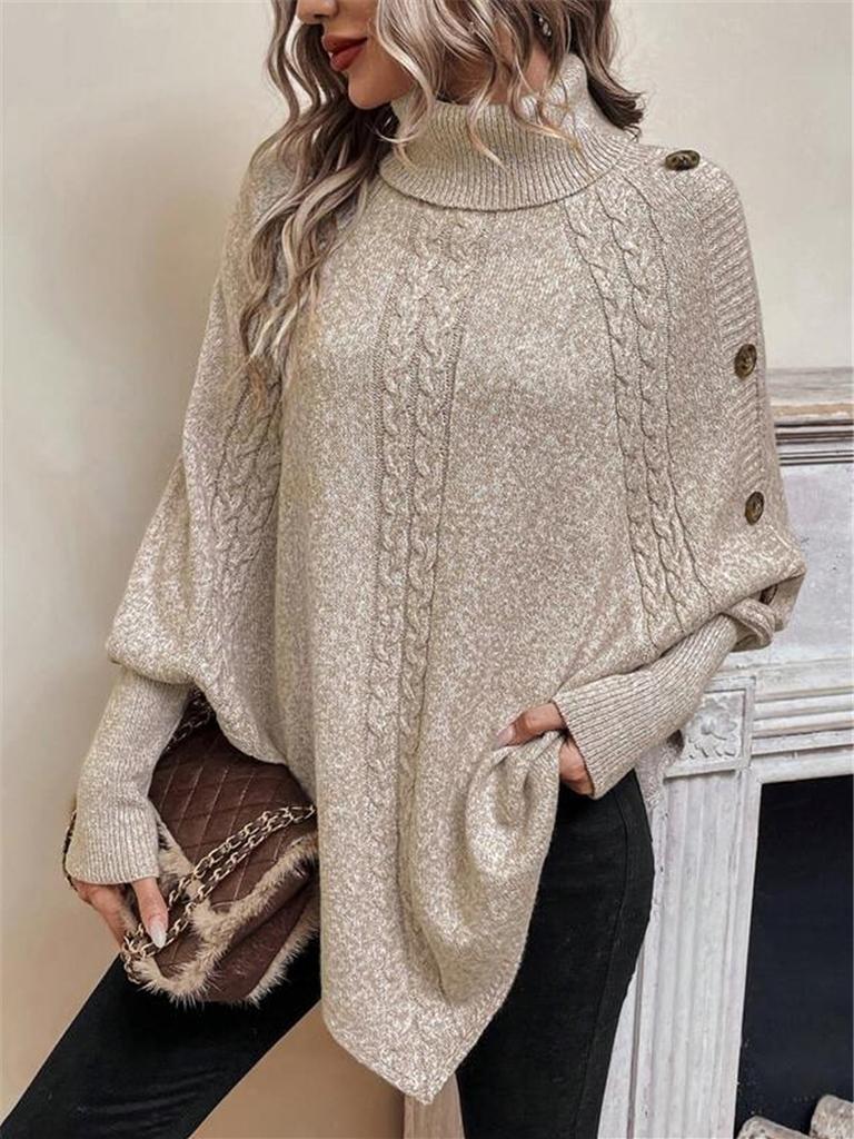 Pull en Maille Dentelle Boutonné Col Haut Style Français Automne