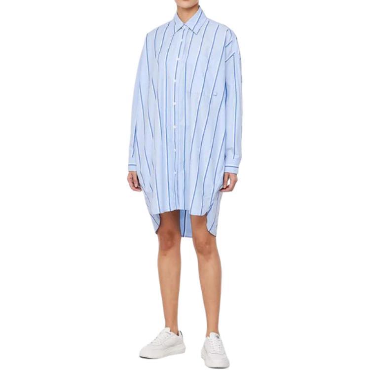 Calvin Klein Striped Lapel Single-Breasted Short Sleeve Dress Women dresses Blue 47AB009-VXS