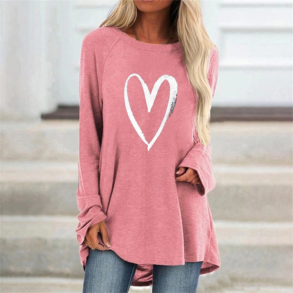 2021 Autumn Winter Loose T-Shirt Women Heart 3D Printed Tops O-Neck Long Sleeve Oversized Shirt Female Girls Harajuku Pullover
