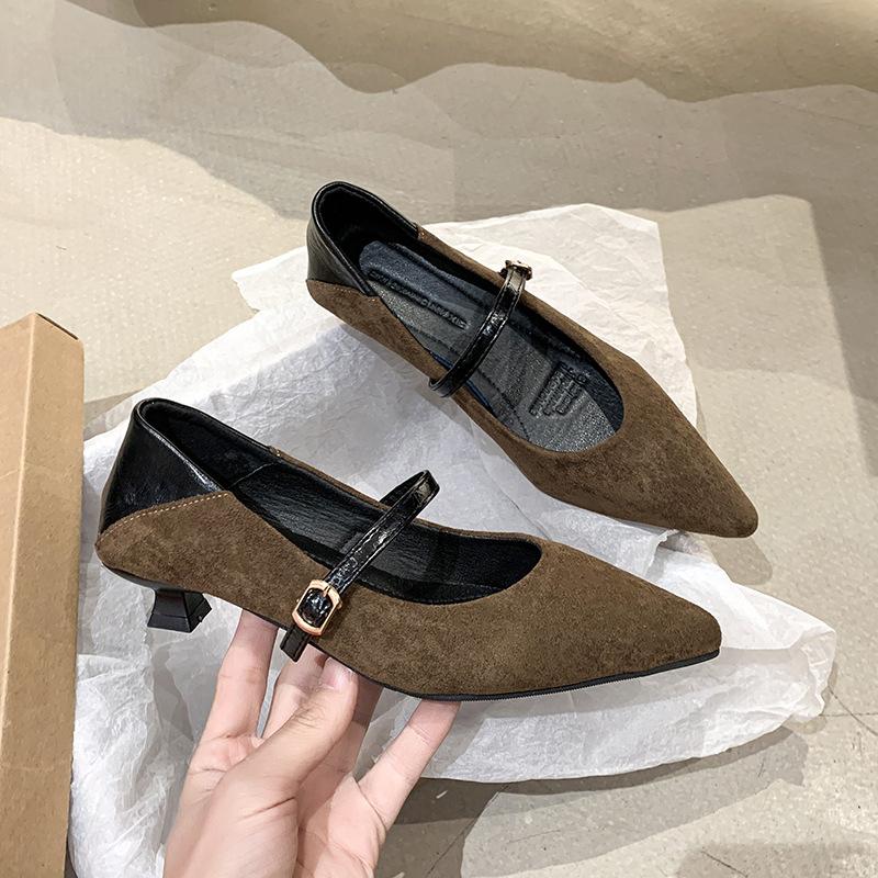 Modedesigner Vintage Damen Mary Jane Schuhe Mode Patchwork Flache Spitzpumps 2025 Frühling Niedrige Absätze Hochzeitspartyschuhe