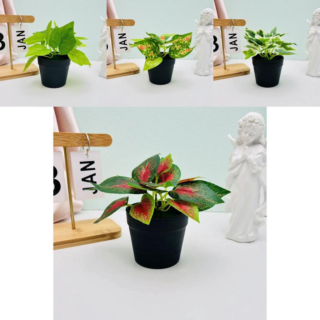 Mini Plastic Green Plant Pot With Realistic Foliage For Home Office Decor