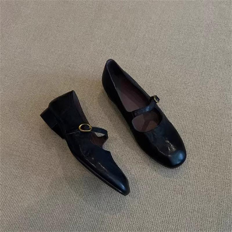 Shallow Mouth Genuine Leather Women's Shoes Flat Mary Jane Shoes Women Retro Simple Low Heel Shoes
