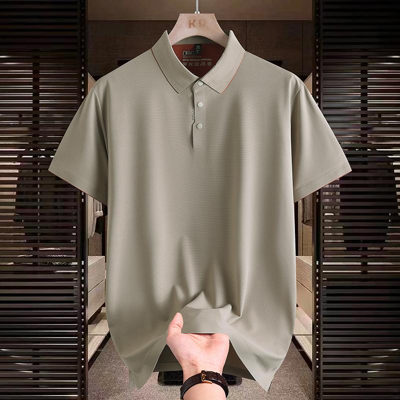 Ice Silk Polo Retro Short Sleeve Polo Shirt Men's Summer Versatile Top Shirt Color blocked Collar T-shirt