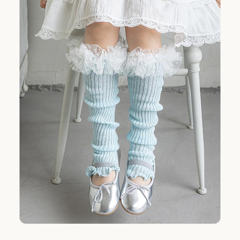 Breathable Cotton Lace Socks for Kids Age 3-13 Years Soft & Comfortable Elastic Leg Warmer with Dot Tulle