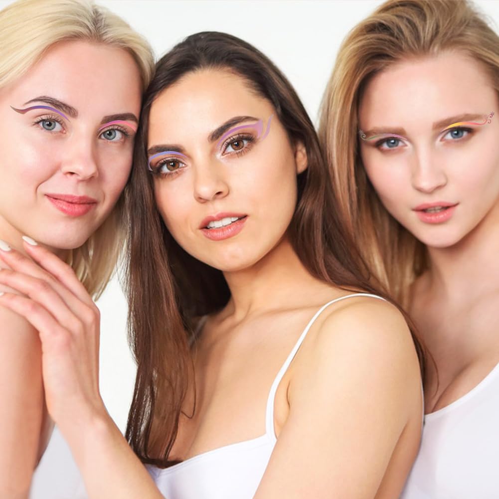 8 Pcs Eye Shadow Stickers, 8 Styles Purple Gradient Eyeliner Stickers Holographic Face Stickers Laser Eye Tattoo Stickers for Music Festivals