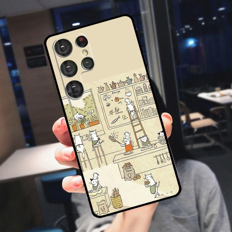 Japanese Cat Drink Pattern Case For Samsung Galaxy S23 Ultra S22 Ultra S20 FE S21 FE Note 10 20 S8 S9 S10 Plus Cover