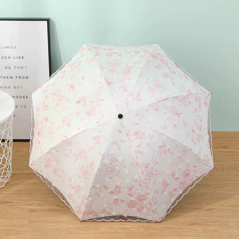 Double-Layer Lace Embroider Sun Umbrella Thickened Sun Protection UV Protection Dual-Use Black Glue Sun Umbrella Automatic Umbrella Female