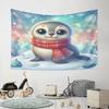 Cute Seal with Scarf In Winter Wonderland Pattern Wall Hanging Tapestry Decorative Tapestry Home Decor for Bedroom and Living Room