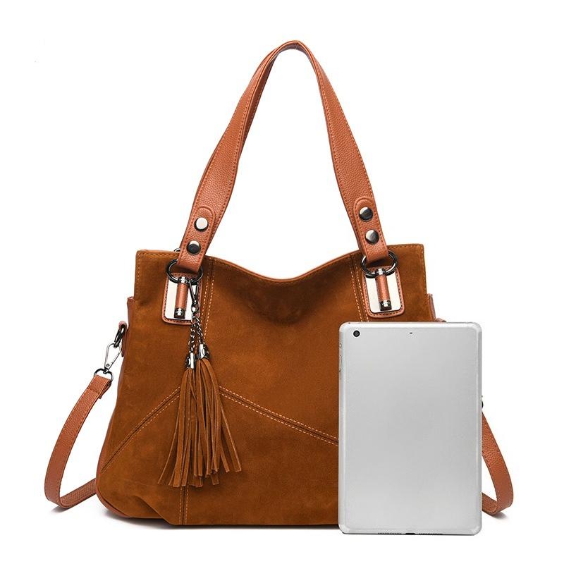 High Quality Women's Soft Suede Surface Leather Shoulder Crossbody Bag 2026 Tassel Handbag Large Capacity Ladies Tote Bag