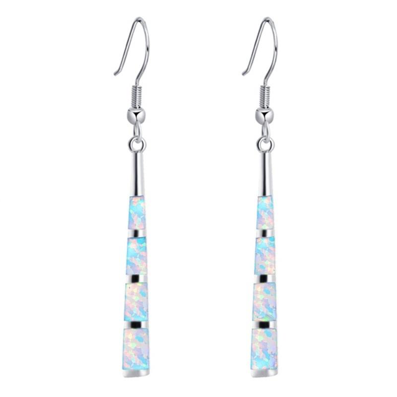 

Classic Tassel Striped Blue Fire Opal Long Drop Earrings for Women Engagement Wedding Party Jewelry Gifts Drop Shipping