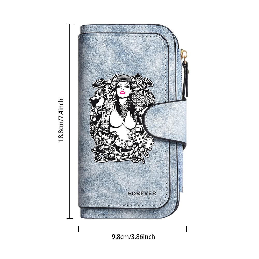 Gothic Tattoo Lady Print Long Wallet Fashionable Casual Portable Card Holder Purse